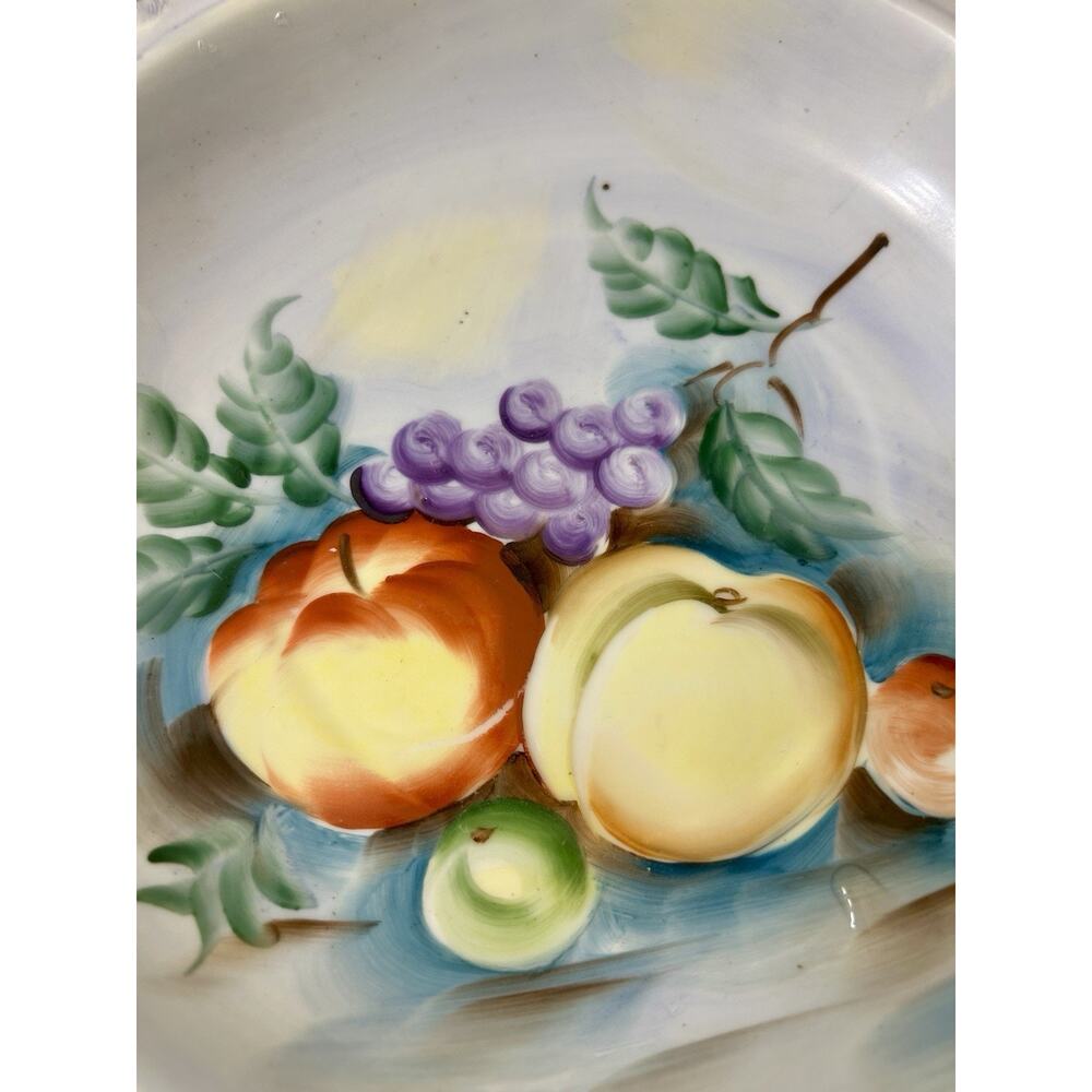 Vintage Hand Painted Plate "Mixed Fruit" Blue With Scalloped Edge & Gold Trim 9” - Picture 2 of 8